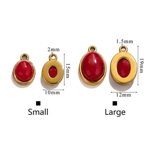Oval red stone pendants with gold frames in small and large sizes for DIY jewelry making