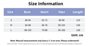 Detailed size chart for women's slim fit summer dress with bust waist hip measurements