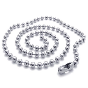 Detailed view of polished silver bead chain with connector clasp for dragonfly pendant