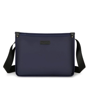 Minimalist dark blue messenger bag for men with durable nylon fabric and shoulder strap