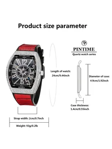 Detailed size chart for the men's tonneau diamond quartz watch with metric dimensions
