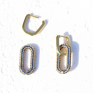 18K gold plated copper earrings with zircon inlay and detachable geometric charms