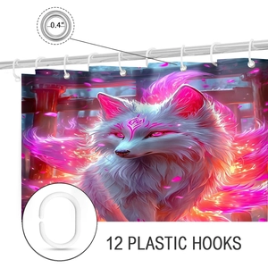 Details von 3D-Duschvorhang Kitsune mit verstärkten Ösen und 12 Kunststoffhaken