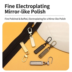Universal metal zipper pulls in gold black and silver colors for bags and jackets
