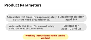 Size guide for raffia straw hat with adjustable circumference for children and adults