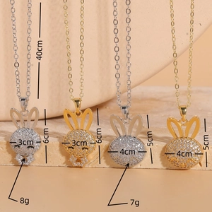 Gold and silver rabbit zircon necklaces with detailed chain and pendant size measurements