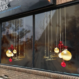 Christmas static window stickers with red gold decorative balls and Merry Christmas text