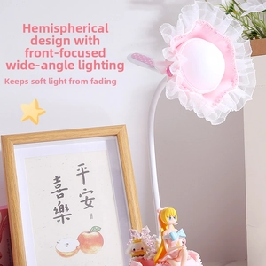 Dettaglio della lampada LED rosa a fiori con pizzo e perle per camera da bambina