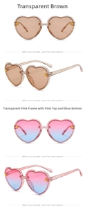 Close-up of heart-shaped glitter sunglasses for girls with gold bee metal accents
