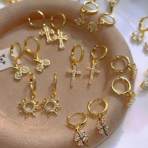 Elegant gold plated silver earrings set with sparkling micro zircon pendants for women