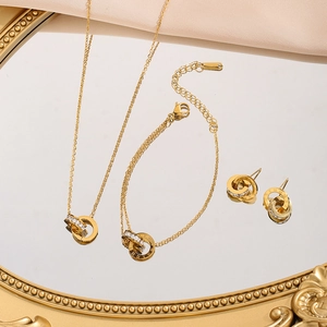 Collier Bracelet Boucles D'oreilles Double Anneau Chiffres Romains Zircone Acier Titane Tige De Boucle D'oreille Argent 925