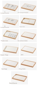 Bamboo jewelry tray set with white microfiber lining for rings and necklaces