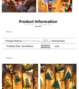 Detail of Christmas iron LED string lights with snowman and tree shapes for holiday decor