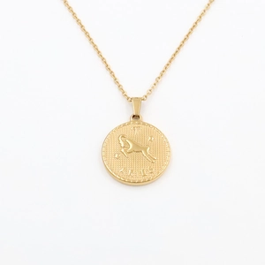 Collier médaille signe astrologique Bélier en acier inoxydable doré à l'or fin 18k