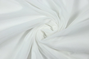 Macro shot of white breathable mesh fabric showing detailed texture and soft pleats