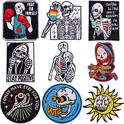 Detailed grid view showing 9 varied punk and cute embroidered patches with vibrant colors