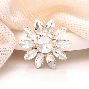Gros plan d'une broche argentée en forme de fleur avec des strass en cristal étincelants