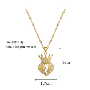 Detailed view of gold crown heart pendant with dimensions 3cm height and 1.7cm width