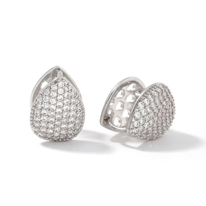 Elegant silver pear-shaped hoop earrings with micro-pave cubic zirconia and heart cut-outs