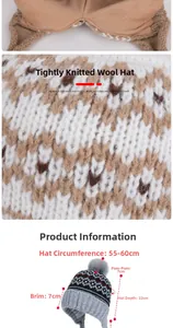 Winter Fair Isle knit beanie detail showing warm fleece lining and size dimensions