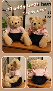 Detailed views showing front, side, and back of plush teddy bears in school uniforms