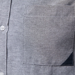 Oxford cotton color-block shirt for men featuring grey and navy contrast with chest pocket