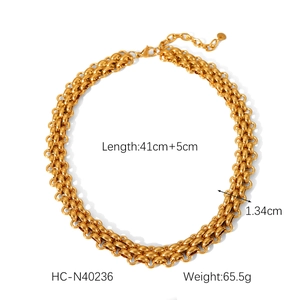 Detailed specs of 18K gold braided necklace with 1.34cm width and 41cm length