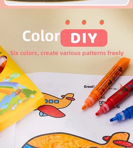 DIY 3D magic popcorn pen set with six colors and creative aircraft pattern drawing book