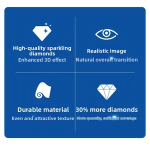 Features of DIY diamond painting including premium crystals and durable canvas material