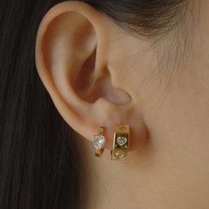 Créoles En Cuivre Plaquées Or 18K Zircon Cubique Cœur Géométrique Bijoux Élégants Accessoire Mode Femme