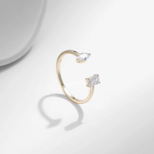 Minimalist 925 sterling silver gold open ring with marquise and rectangular gemstones