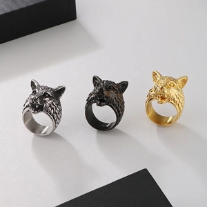 Retro Stainless Steel Wolf Head Ring For Men Viking Punk Animal Carved Statement Band Ring Gothic Motorcycle Party Jewelry