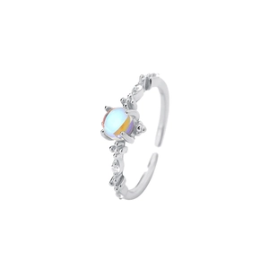 Elegant S925 sterling silver moonstone ring with adjustable band and sparkling accents