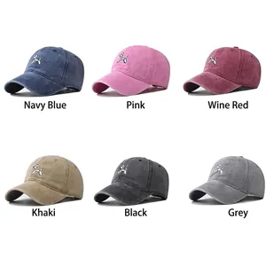 Washed cotton baseball cap set featuring embroidered robot dog in six vintage colors