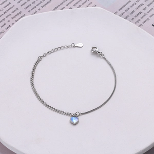 Detail of S925 sterling silver stamp on heart moonstone double-layer bracelet clasp