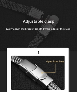 Macro detail of adjustable stainless steel bracelet clasp showing the locking mechanism