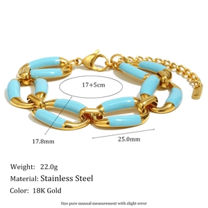 Detailed size specifications for blue enamel chunky 18K gold-plated stainless steel bracelet