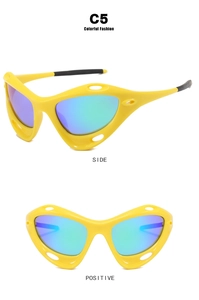 Front and side view of Y2K sports sunglasses with yellow frame and gradient lenses