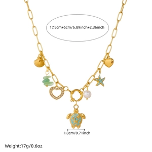 Gold plated stainless steel necklace with ocean charms turtle starfish and shell pendant