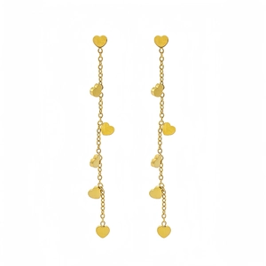 Elegant gold heart tassel earrings with long metallic chains in a minimalist style