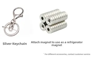 Silver keychain kit with lobster clasp and four cylindrical magnets for DIY fridge magnets
