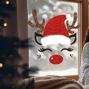 Adesivi natalizi per finestre con renna e corna glitterate per decorazioni festa casa