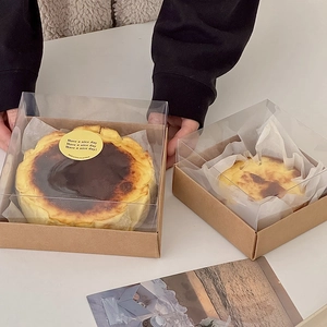 Basque cheesecake box with kraft base and clear lid for 4 and 6 inch cakes