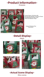 Detail of Christmas gift box handle and festive Santa print on durable paper card