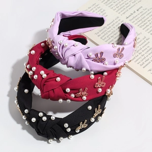 Three-piece retro knotted headbands with imitation pearls and butterfly accents
