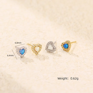 Detailed view of S925 heart opal earrings with dimensions 6.8mm x 6.4mm and weight