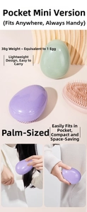 Macro shot of egg-shaped hairbrushes in pastel colors with eco-friendly speckled texture