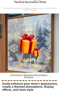 Close-up of golden Happy New Year 2026 and red gift box electrostatic window stickers