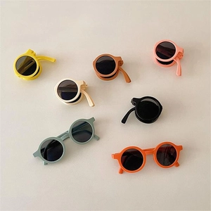 Foldable round frame children's sunglasses in assorted macaron colors for boys and girls