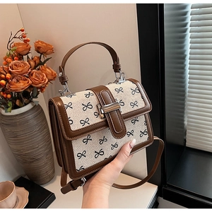 Borsa A Tracolla Da Donna Piccola Quadrata Con Stampa Fiocco Pelle PU Chic Dolce Borsa A Mano Con Fibbia In Metallo
